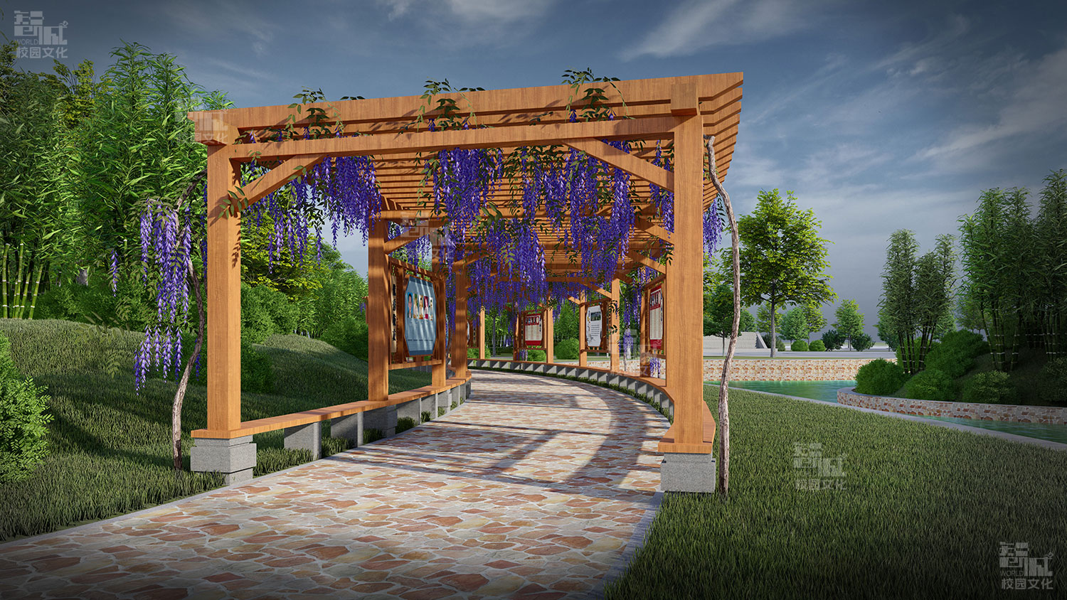 南阳工艺美术职业学院校园景观文化长廊设计效果图